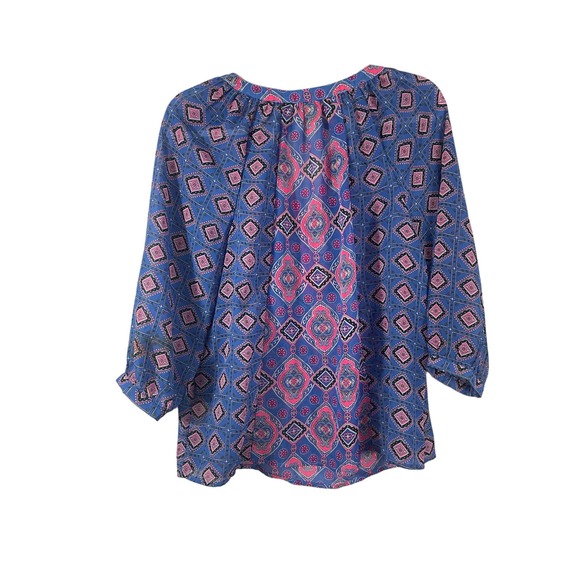 Medium Old Navy Blouse Boho Peasant Top Shirt Pink Blue Geometric Women Loose - Picture 8 of 8